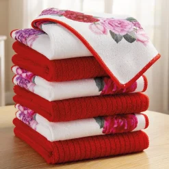 6 essuie-tout fleurs rouges