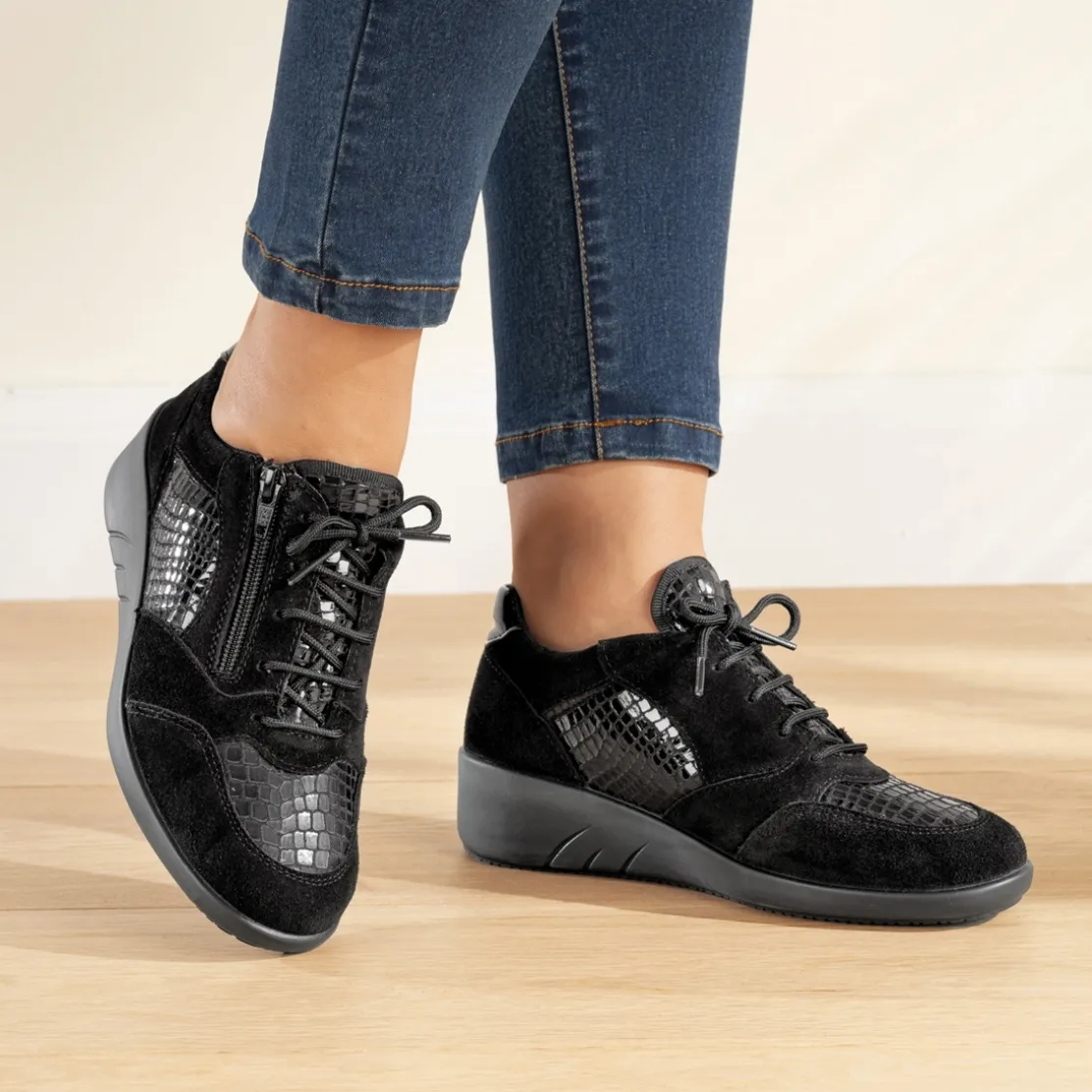 Baskets confort Pédilège Batilda noir ou taupe