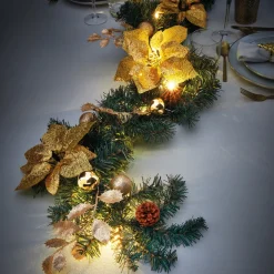 Guirlande LED poinsettias dorés