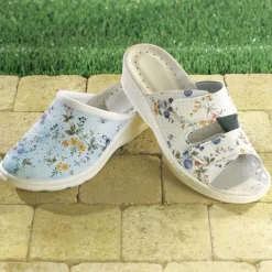 Mules fleuries Blanc ou Bleu