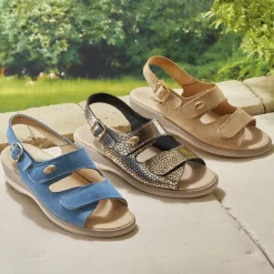 Sandales confort beige, bleu ou doré